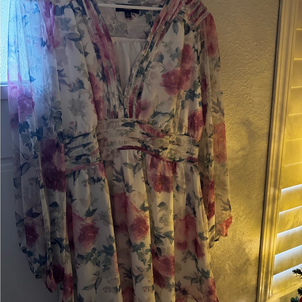Lulu's Pink and Green Floral Mini Dress